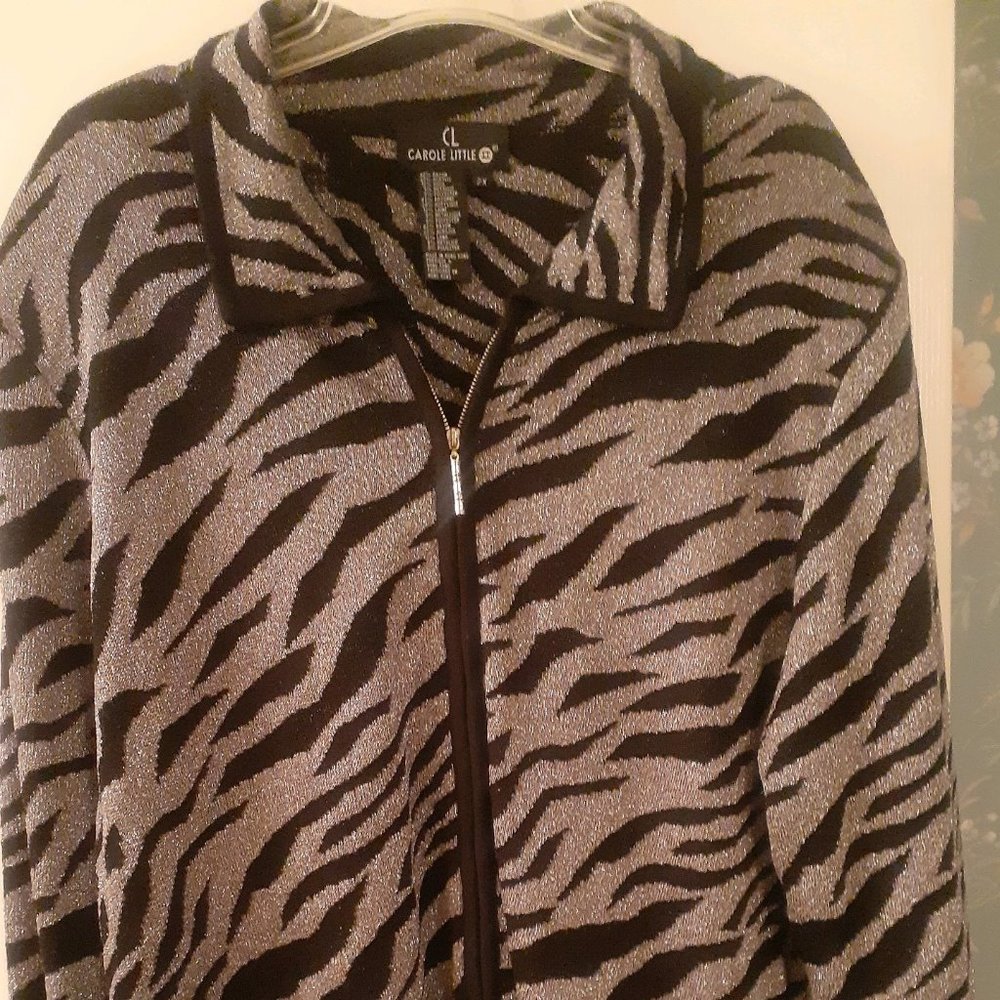 Carole Little Sweater Zebra Pattern Zip Up